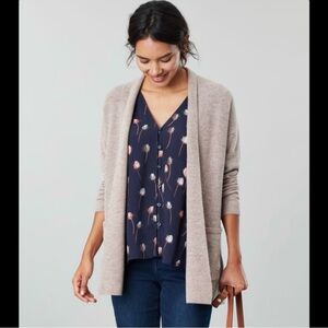 Joules Valerie Oatmeal Wool-Cashmere Ribbed Open Front Cardigan